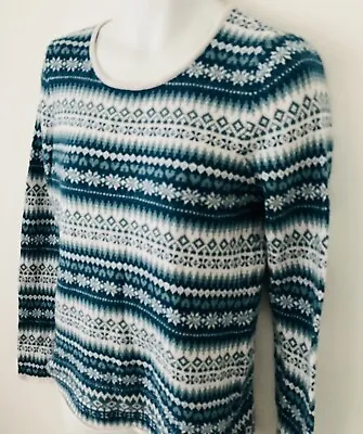 H&M Logg Vintage Medium Blue Fair Isle Christmas Jumper Sweater Alpaca Wool • £12.99