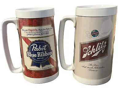 2 Vintage THERMO-SERV Pabst Blue Ribbon Schlitz Beer Plastic Mugs Made In USA • $32