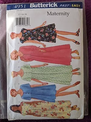 Vintage Pattern Butterick 4951 Maternity Dress Size 12 14 16 Uncut • £2.99