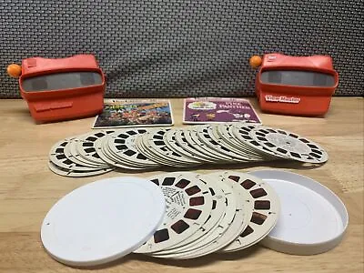 2 VTG GAF Red View-Master Toy Slide Viewer W/58 Slides 1948-1980 &Plastic Case • $200.95