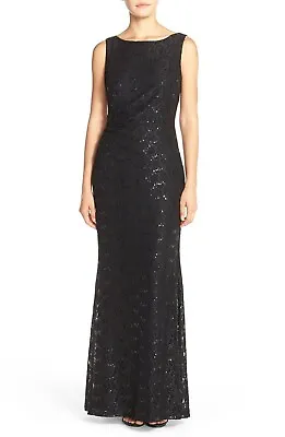 Ellen Tracy NWT Elegant BLACK Cowl Back Sequin Mermaid Gown Size 8 • $49.99