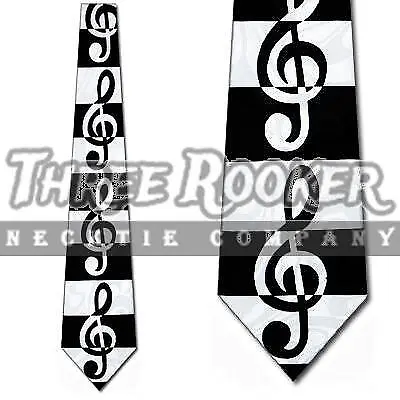 Music Tie Black Necktie Mens White G Clef Musician Composer Neck Ties NWT • $12