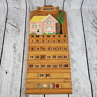 Vintage Wood Perpetual Calendar Country Complete Folk Farmhouse Tiles 21  • $45