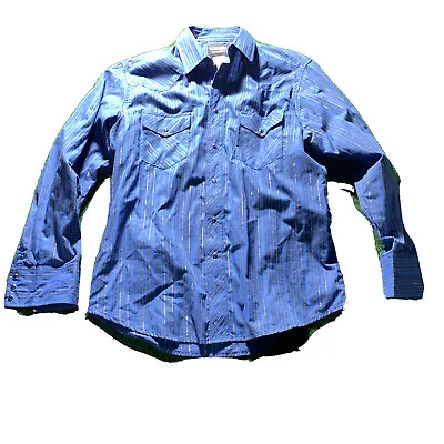 Wrangler Shirt Men LARGE Blue Silver Plaid Pearl Snap Button Western Bling Rodeo • $23.43