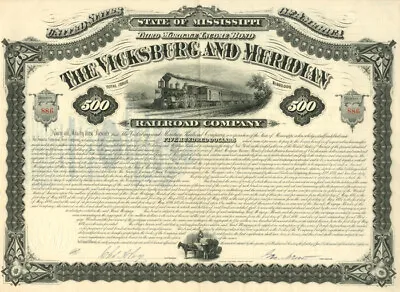 Vicksburg And Meridian Railroad - Bond ($500) • $500