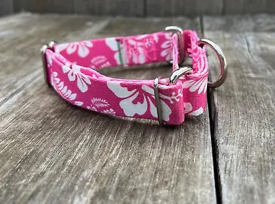 1 Inch Wide Adjustable Martingale Dog Collar - Slip On Pink Hawaiian Collar USA • $11.20