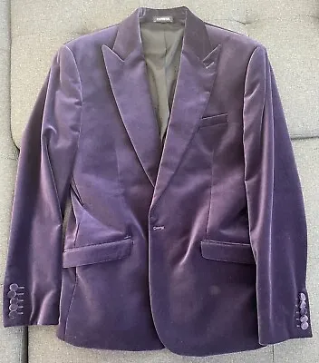 EXPRESS Men’s Sport Coat Purple Velvet Blazer Size 44 Regular Slim Fit • $190