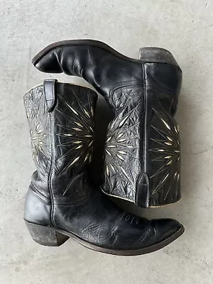 Men’s Vintage 60s Acme Black Inlay Handmade Leather Cowboy Boots Size 12 D RARE • $199.99