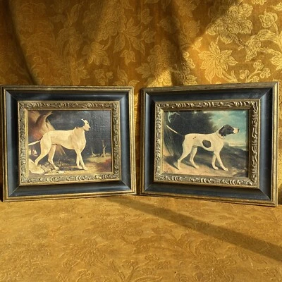 £820 • Buy 2x Pair Original Oil Paintings Dogs Hunt Framed Vintage Antique Pointer Brittany