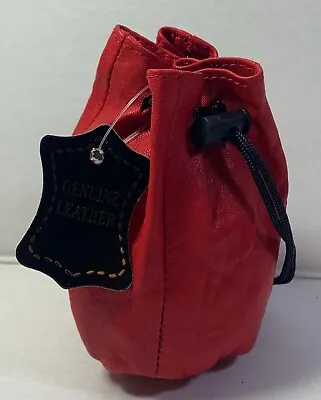 NEW Quality Soft Leather Drawstring Wrist Pouch With Spring Locks Coin Purse Red • $12