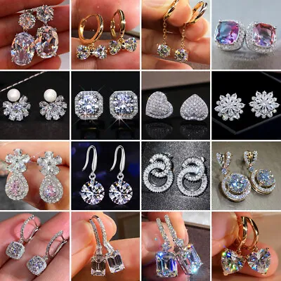 $3.03 • Buy 925 Silver Zircon Heart Crystal Earrings Ear Stud Women Drop Dangle Jewelry Gift