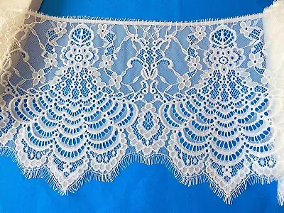 3 Yards Bright White Embroidered Eyelash Lace Trim/Sewing/Crafts/Bridal/10  Wide • $12.90