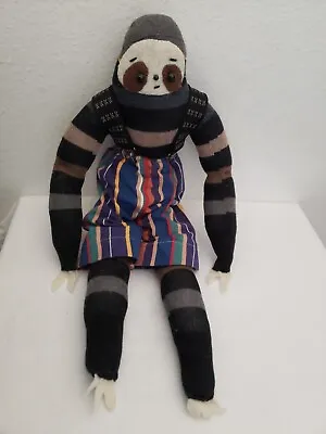 £24.32 • Buy Handmade Sloth Plush Stuffed Animal Sock Monkey Style Grey Stripes Blue Pants
