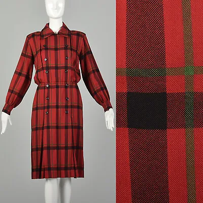 Small 1970s Yves Saint Laurent Rive Gauche Red Plaid Dress Double Breasted VTG • $810