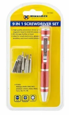 9 In 1 Multi-Bit Precision Screwdriver Repair Tool Pen Style Built In Storage  • £3.99