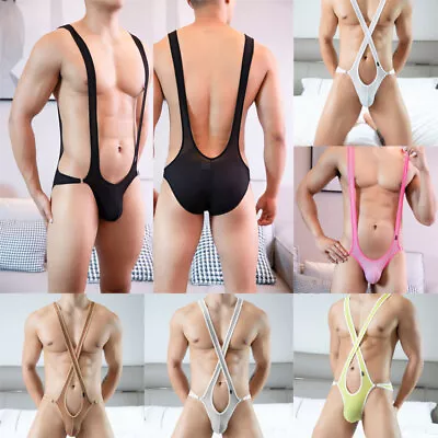 Mens V-shaped Mankini Panties Thong Suspender One-piece Bodysuit Swimwear Briefs • £3.58