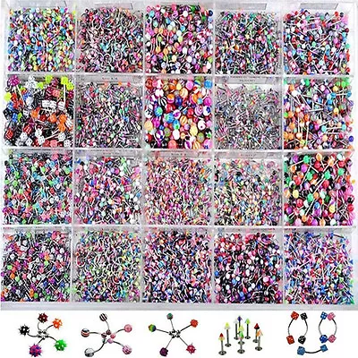$8.99 • Buy Lot 110 PCS Body Piercing Eyebrow Navel Belly Tongue Lip Bar Ring Mixed Colors