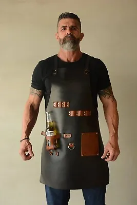 Handmade Leather Apron Long Apron For BBQ Woodworking Chef Bar Cooking Kitchen • $199.99