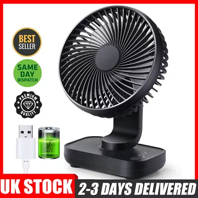 USB Fan Ultra Quiet 4000 MAh Table Fan 4 Speeds Mini Fan For Desk Home Office • £8.89