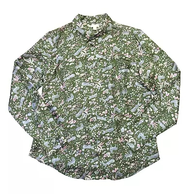 NWT J.Crew Collection Silk-twill Shirt In Ivy Shale Green Jungle Cat Leopard 10 • $100