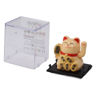 (Yellow) Lucky Cat Waving Arm Small Solar Fortune Cat Statue Welcoming DG • $7