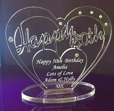 Personalised 50th Birthday Gift Heart With Message -  Freestanding Keepsake • £5.95