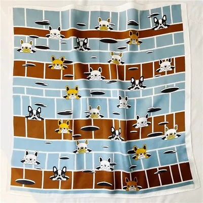 Cartoon Dogs Print 100% Mulberry Silk Scarf Bandanna Necktie Hairband 21  Blue • $10.99