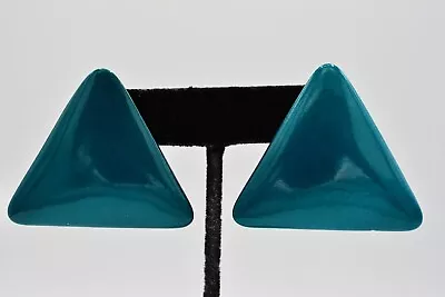 Vintage Triangle Earrings Metallic Teal Turquoise Lucite Lightweight 1980s BinAB • $14.36