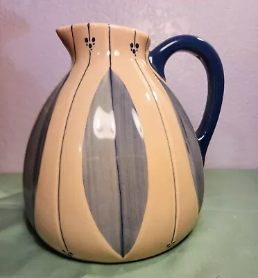 Vintage Tender Heart Treasures Ceramic Water Pitcher Blue & Cream Holds 2 Liters • $20