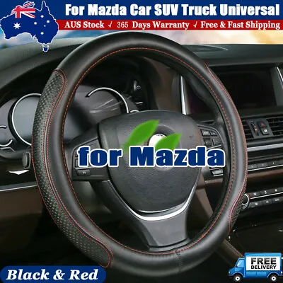 Genuine Leather For MAZDA New Black 15  Diameter Car Auto Steering Wheel Cover • $41.13