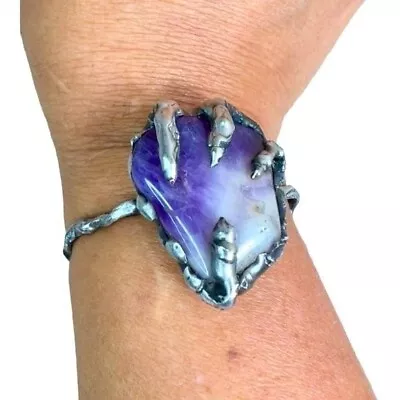 $59 • Buy Artisan Crafted Dragon Claw Cuff Bracelet Made With Polished Amethyst  & Solder
