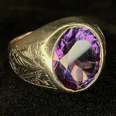 Men's 14k Yellow Gold Vintage Ring With Large 4.15 Ct Amethyst 9.5g Size 8 US NR • $899.99