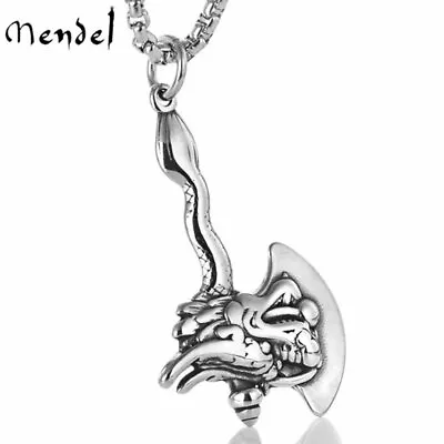 MENDEL Mens Viking Dragon MC Biker Axe Pendant Necklace For Men Stainless Steel • $12.99