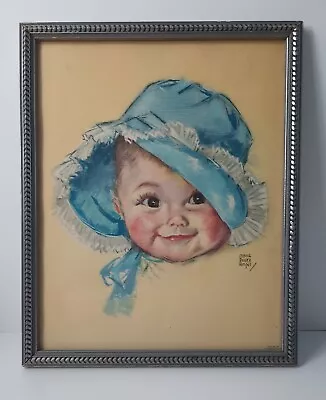 Vintage Maud Tousey Fangel Art Print Litho Baby Boy Blue Bonnet Frame USA GP2474 • $10.99