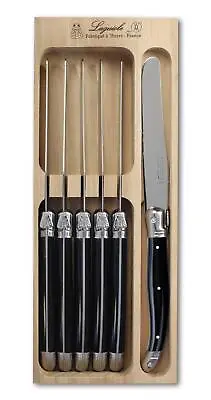 Laguiole Dinner Knife Set Of 6 High Quality Cutlery In Wooden Gift Box Black • £54