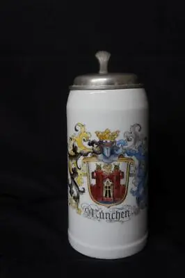 Vintage German Porcelain Munchen Beer Stein Lidded 7 1/2  Tall • $22.99