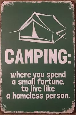CAMPING Rustic Look Vintage Tin Metal Sign Man Cave Shed-Garage And Bar Sign • $12.99