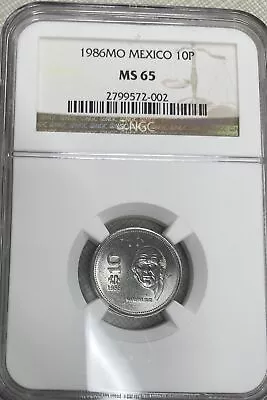 1986 Mo Mexico 10 Pesos NGC MS 65 • $30