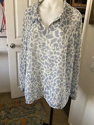 Cabi Sheer Periwinkle White Long Sleeve Tunic Top XXL • $20.50