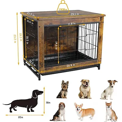 Dog Cage Furniture Wooden Indoor Dog Kennel End Table Pet Cage Furniture W/ Tray • $91.99
