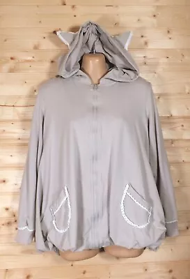 Kawaii Cute Dove Grey Lace-trim Bubble-hem Hoodie Cat Ears Hooded Jacket S/8-10 • £6