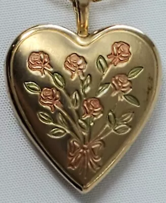 Black Hills 14k Yellow Gold Filled Heart Roses Locket Signed Necklace Vintage • $49.99