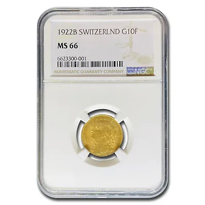 1922-B Switzerland Gold 10 Francs Helvetia MS-66 NGC • $559.26