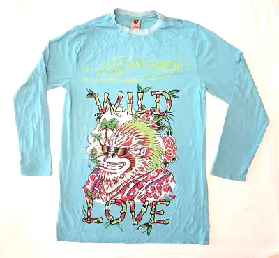 Women's ED HARDY  Gorilla - Wild Love  Blue Vintage Long Sleeve XL T-shirt Dress • $23.49