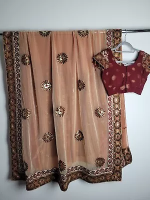 £12.50 • Buy Half Net Sequin Sari Saree Indian Bollywood And Blouse Size XXS