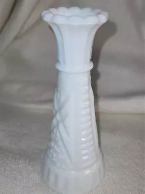 Vintage Anchor Hocking White Milk Glass Stars And Bars Floral Bud Vase 6 Inch • $18