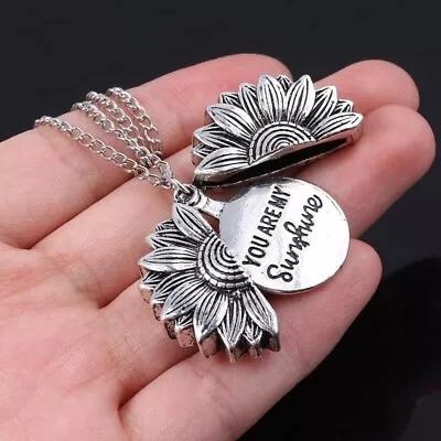 You Are My Sunshine Silver Plated Sunflower Open Locket Pendant Necklace Chain • £3.47