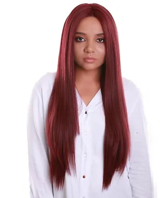 LUXLUXE Yoko Straight 30 Inch Long 360 Degree Hand-Tied Lace Front Wig Deep Red • $70.04