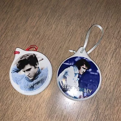 2 Elvis Presley Round Ceramic Christmas Ornaments Xmas Blue • $17.95