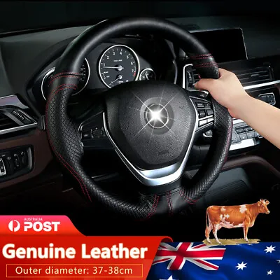 Premium Genuine Leather DIY Car Steering Wheel Cover Auto Protection Needle 38cm • $20.99